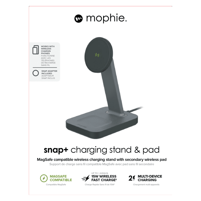 mophie Snap Plus MagSafe 2 in 1 Wireless Charging Stand and Pad 15W Black