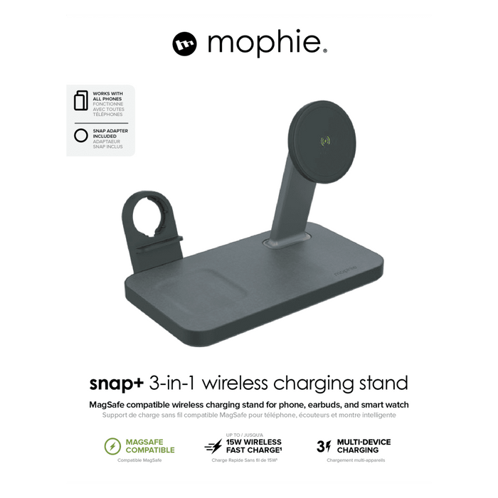mophie Snap Plus MagSafe 3 in 1 Wireless Charging Stand Black