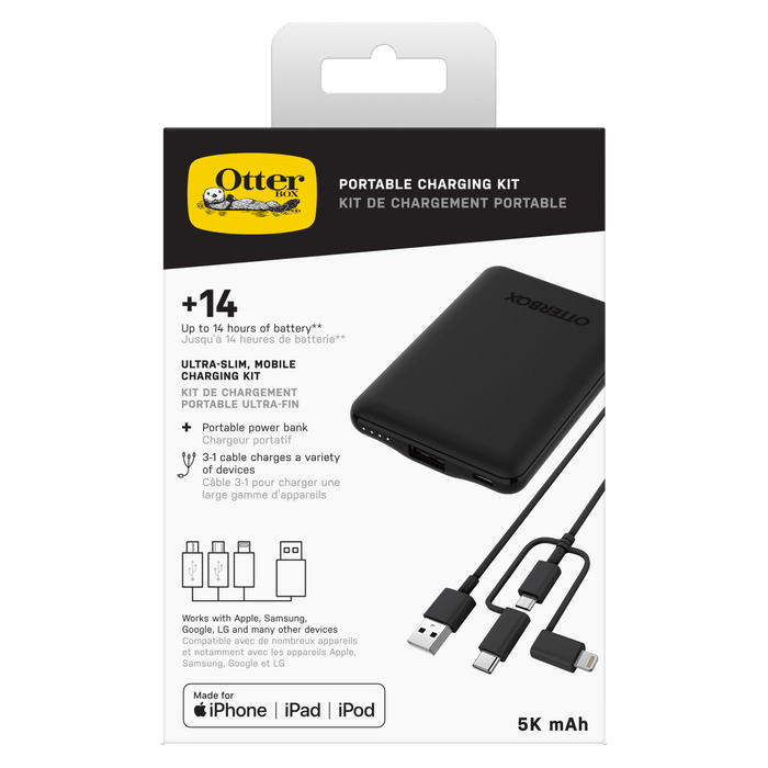 OtterBox Mobile Charging Kit Power Bank 5,000 mAh and 3 in 1 Cable 1m Black