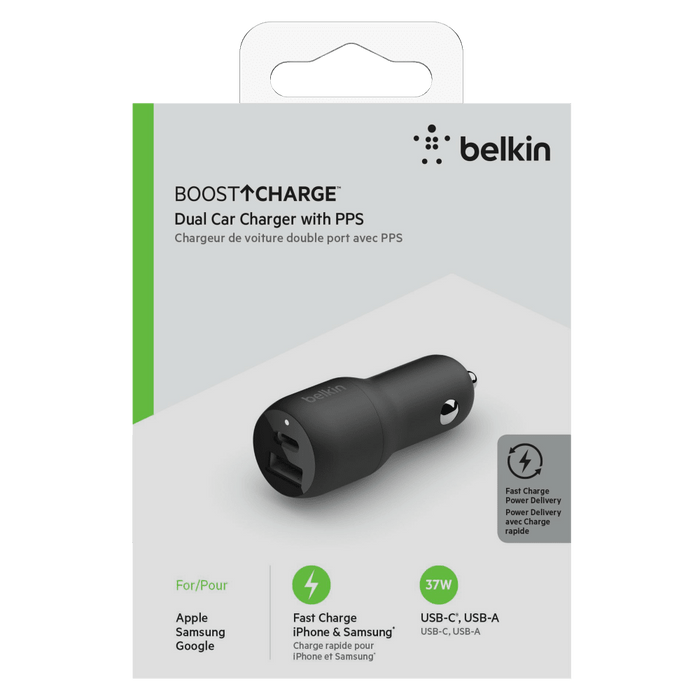 Belkin Boost Up Charge Dual Port USB A PD Car Charger 37W with PPS Black