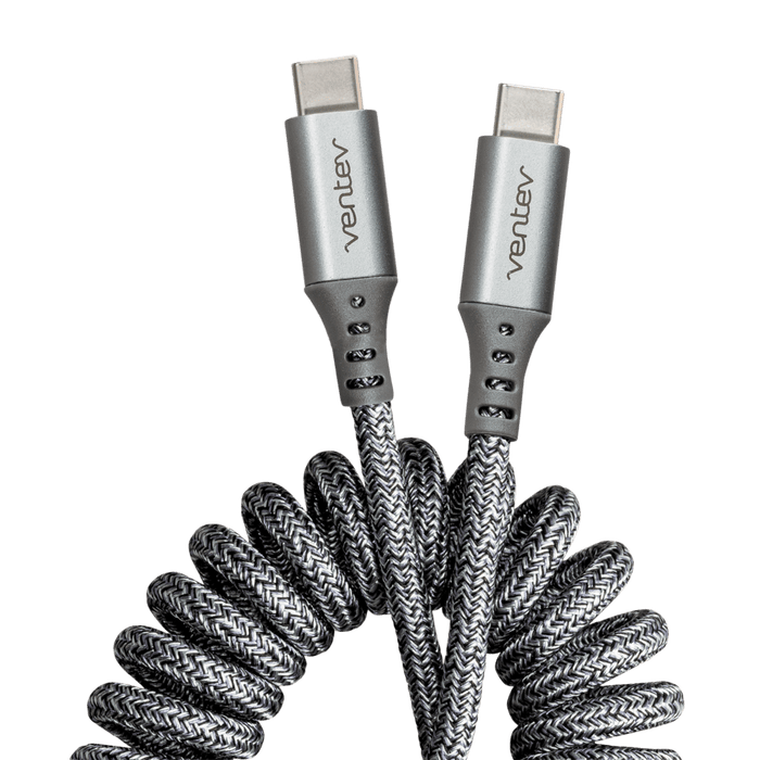 Ventev chargesync helix coiled USB C to USB Type C Cable 3ft Gray