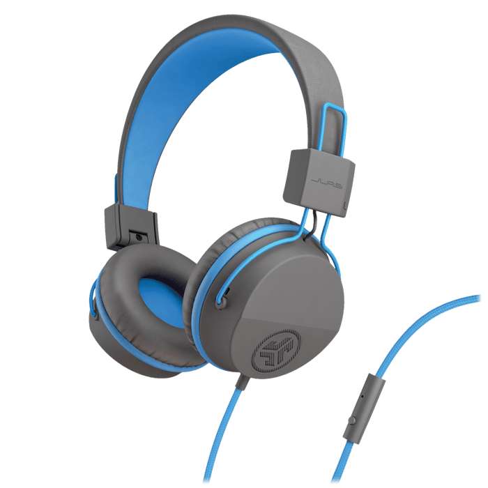 JLab JBuddies Studio Wired On Ear Kids Headphones Blue and Gray