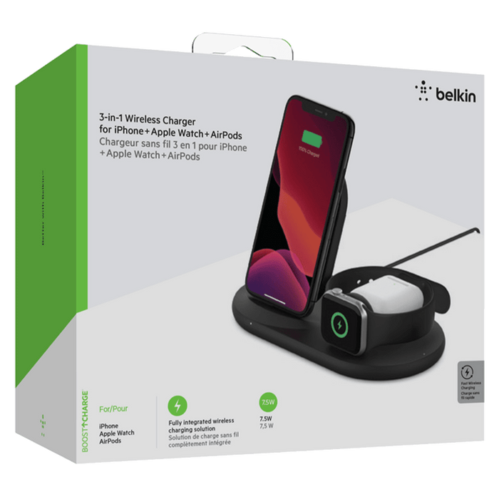 Belkin 3-in-1 Wireless Charging Pad with Apple Watch Dock Black