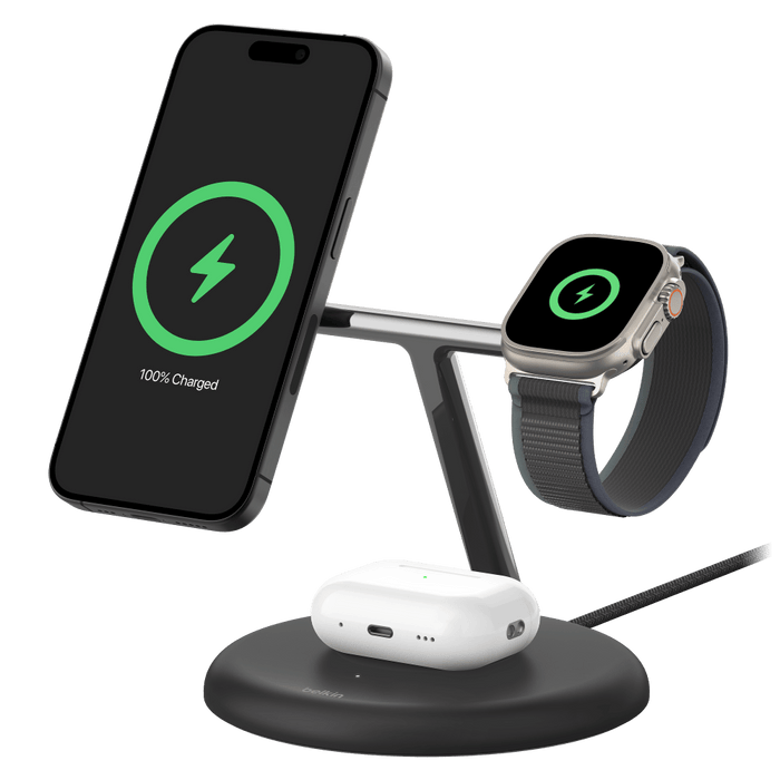 Belkin Boost Charge Pro 3 in 1 Wireless Charging Stand with Qi2 Black
