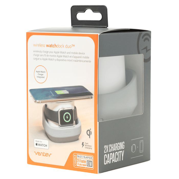Ventev wireless watchdock duo Wireless Charging Pad 10W and Apple Watch Charger White and Gray