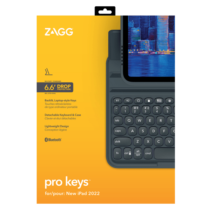 ZAGG ZAGG - Pro Keys Wireless Keyboard and Detachable Case for Apple iPad 10.9 (2022) - Black and Gray Black, Gray