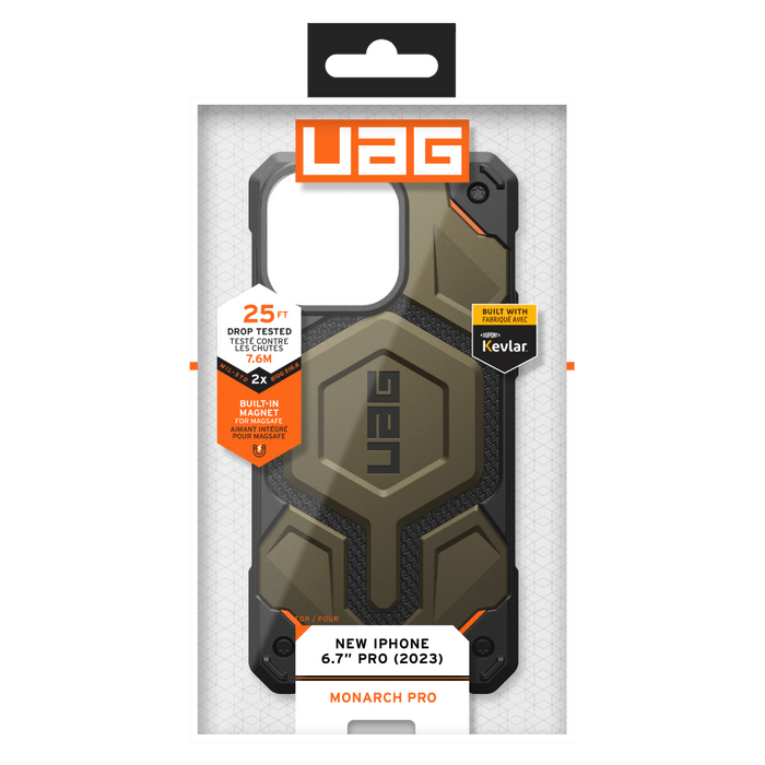 Urban Armor Gear (UAG) Monarch Pro MagSafe Case for Apple iPhone 15 Pro Max Kevlar Element Green