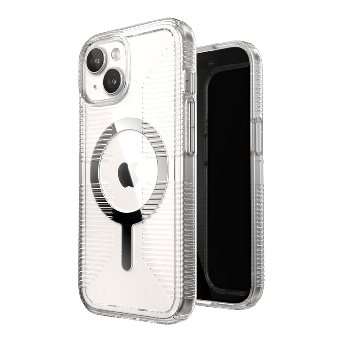 Speck Gemshell Grip MagSafe Case for Apple iPhone 15 / iPhone 14 / iPhone 13 Clear and Chrome