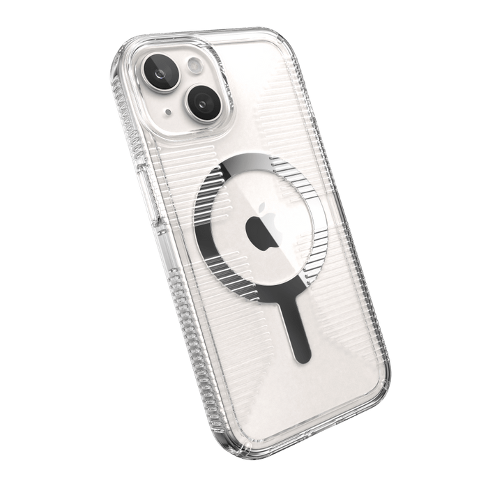 Speck Gemshell Grip MagSafe Case for Apple iPhone 15 / iPhone 14 / iPhone 13 Clear and Chrome