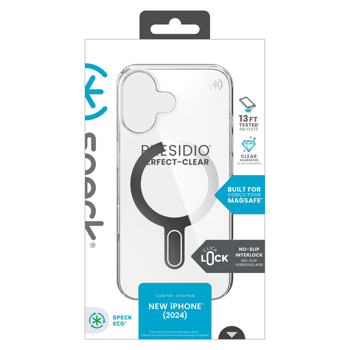 Speck Presidio Perfect Clear Case with ClickLock for Apple iPhone 16 Clear