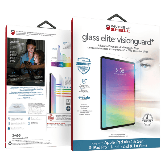 ZAGG InvisibleShield Glass Elite VisionGuard Plus Glass Screen Protector for Apple iPad Pro 11 (2022 / 2021) / Air 10.9 / Air 2022 Clear