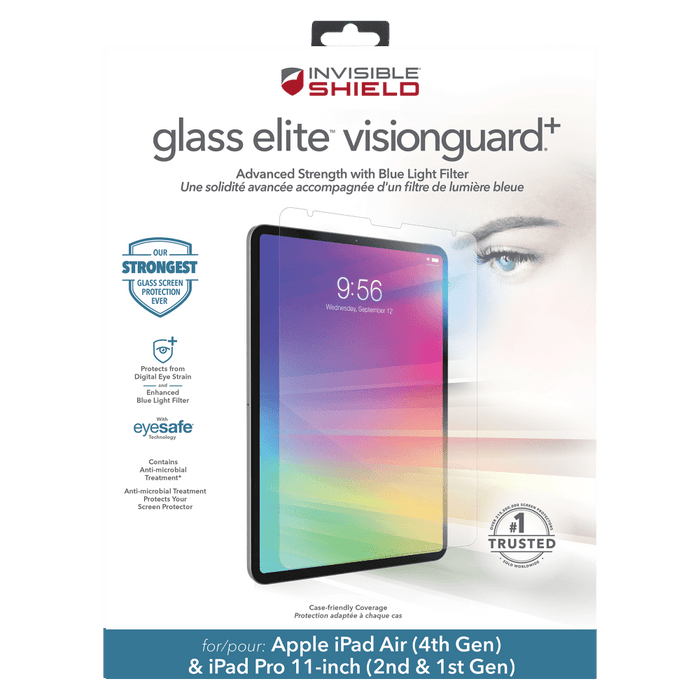 ZAGG InvisibleShield Glass Elite VisionGuard Plus Glass Screen Protector for Apple iPad Pro 11 (2022 / 2021) / Air 10.9 / Air 2022 Clear