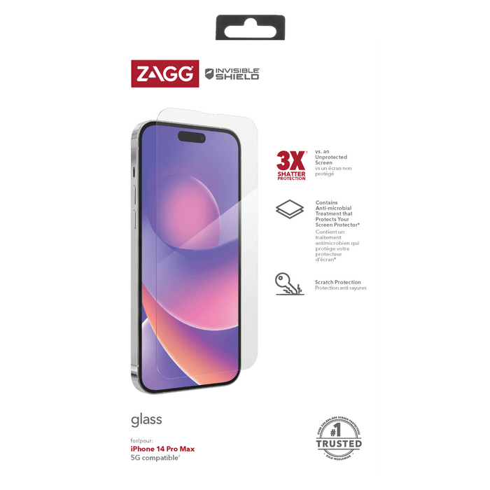ZAGG InvisibleShield Antimicrobial Glass Screen Protector for Apple iPhone 14 Pro Max Clear