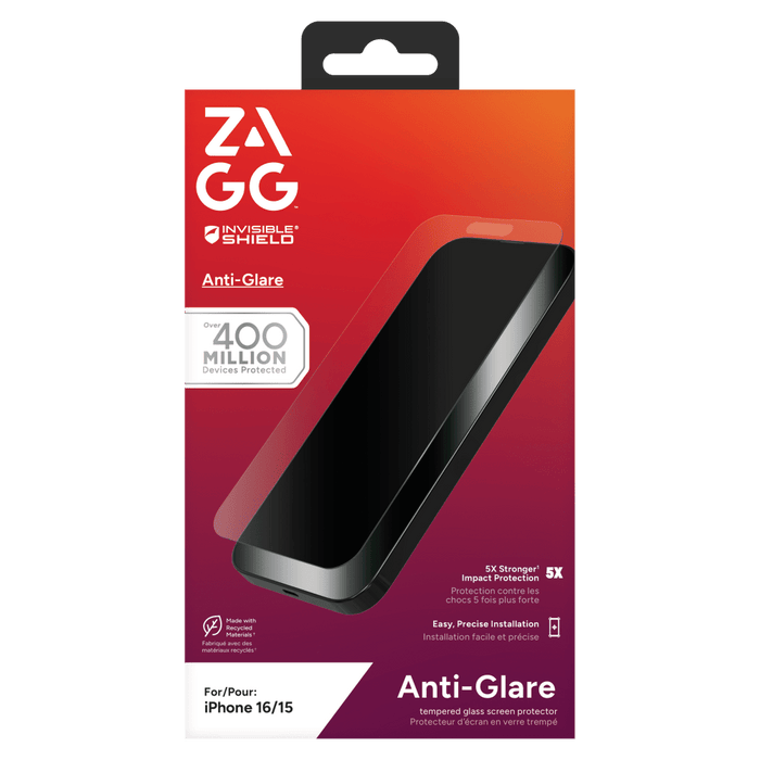 ZAGG Invisible Shield Glass Elite Anti-Glare Screen Protector for Apple iPhone 16 / iPhone 15