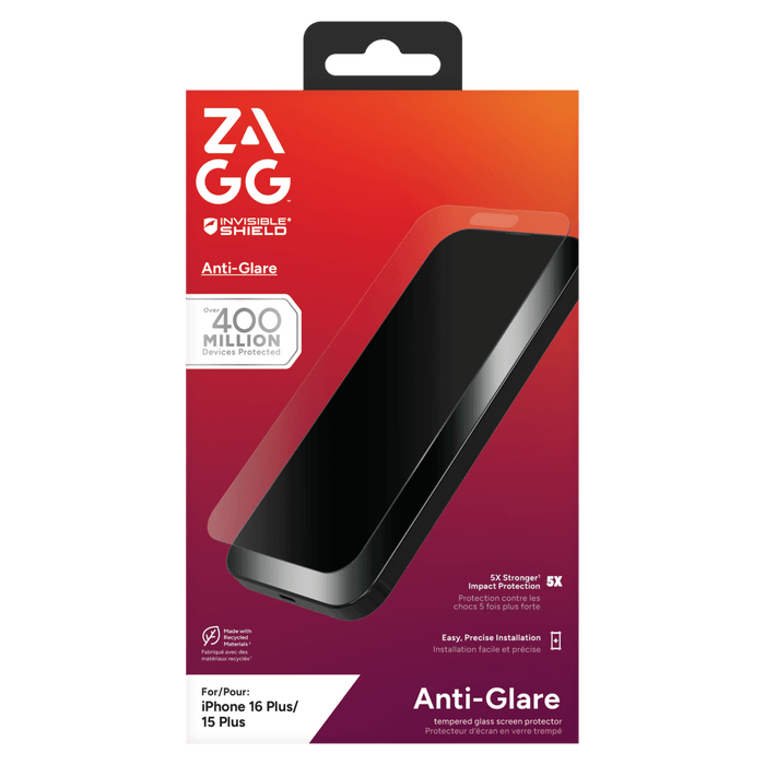 ZAGG Invisible Shield Glass Elite Anti-Glare Screen Protector for Apple iPhone 16 Plus / iPhone 15 Plus