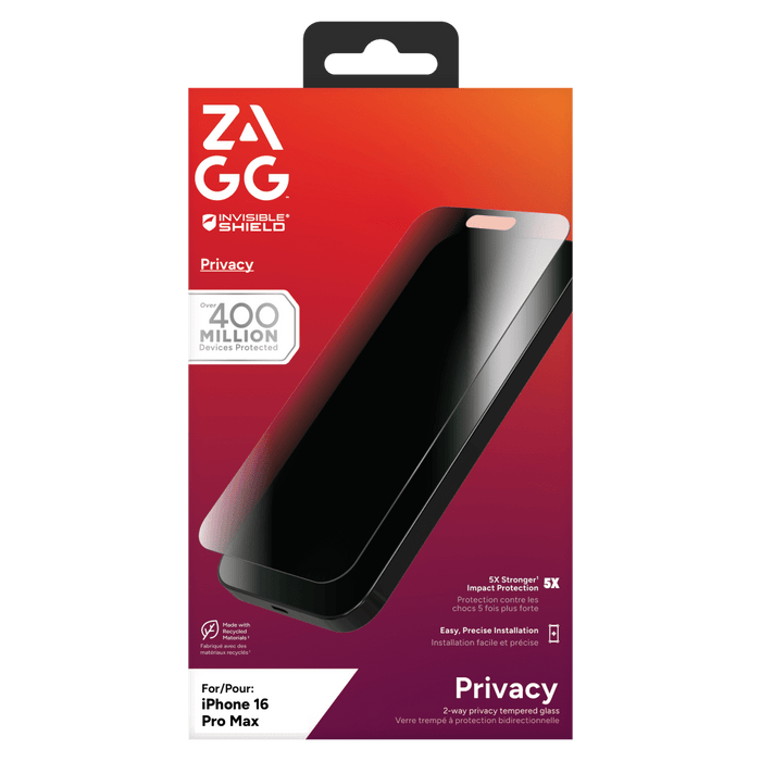 ZAGG Invisible Shield Glass Elite Privacy Screen Protector for Apple iPhone 16 Pro Max