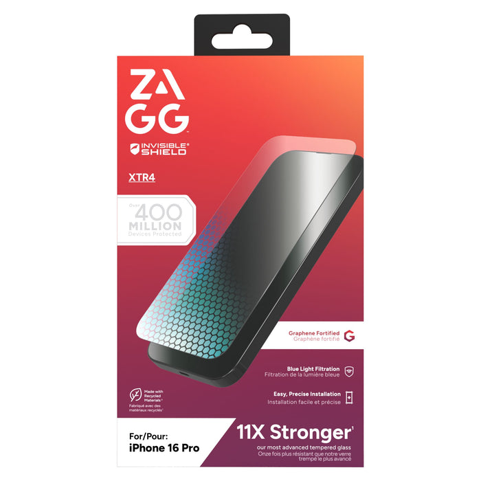 ZAGG InvisibleShield XTR4 Antimicrobial Glass Screen Protector for Apple iPhone 16 Pro Clear
