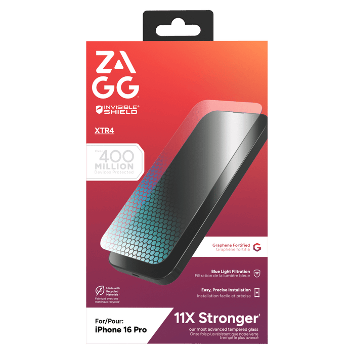 ZAGG InvisibleShield XTR4 Antimicrobial Glass Screen Protector for Apple iPhone 16 Pro Clear