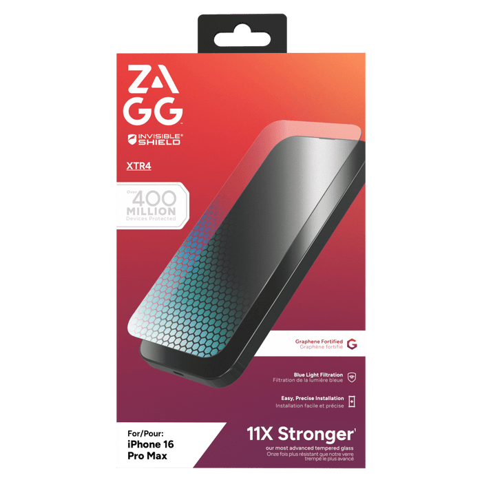 ZAGG InvisibleShield XTR4 Antimicrobial Glass Screen Protector for Apple iPhone 16 Pro Max Clear