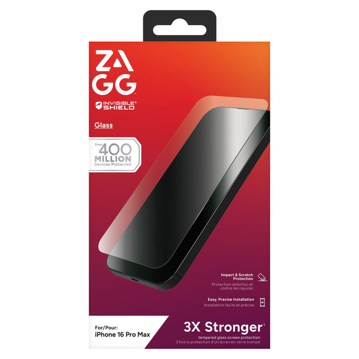 ZAGG InvisibleShield Antimicrobial Glass Screen Protector for Apple iPhone 16 Pro Max Clear