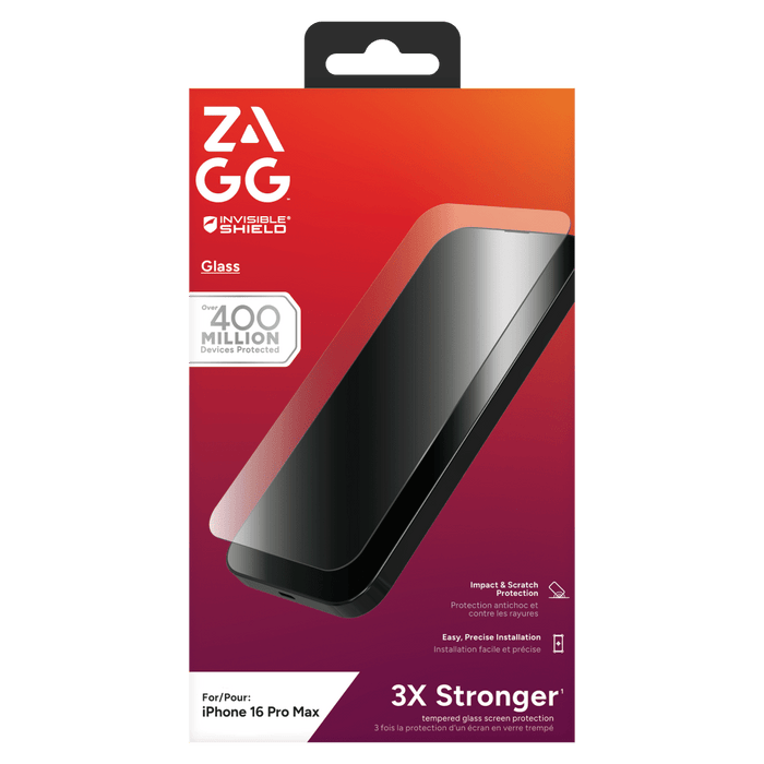 ZAGG InvisibleShield Antimicrobial Glass Screen Protector for Apple iPhone 16 Pro Max Clear