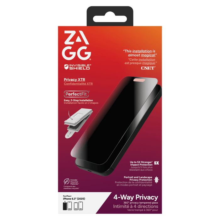 ZAGG Privacy XTR Tempered Glass Screen Protector for Apple 2025 iPhone 6.3 Clear