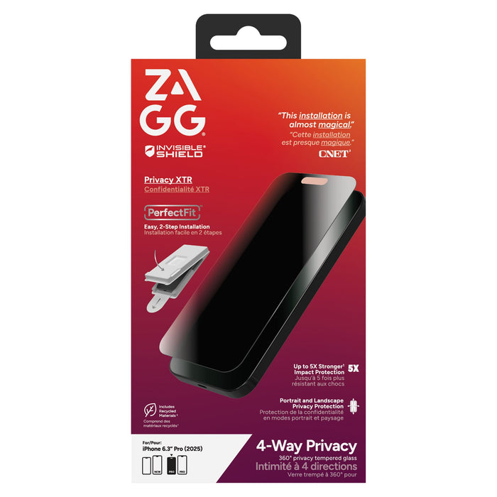 ZAGG Privacy XTR Tempered Glass Screen Protector for Apple 2025 iPhone 6.3 Pro Clear