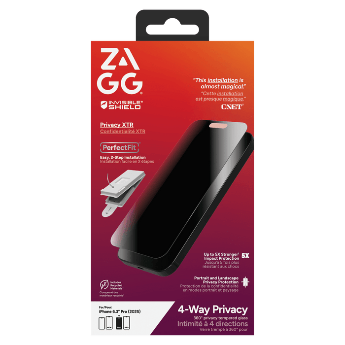 ZAGG Privacy XTR Tempered Glass Screen Protector for Apple 2025 iPhone 6.3 Pro Clear