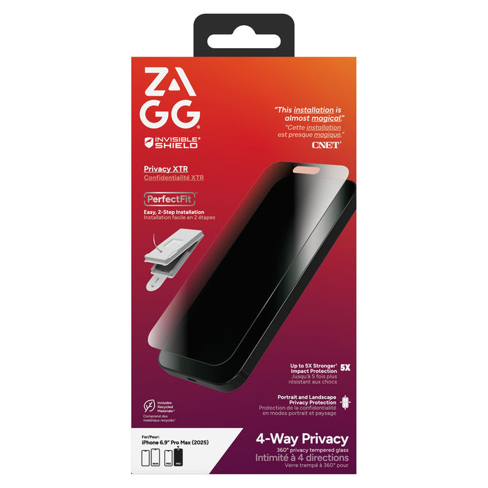 ZAGG Privacy XTR Tempered Glass Screen Protector for Apple 2025 iPhone 6.9 Pro Max Clear