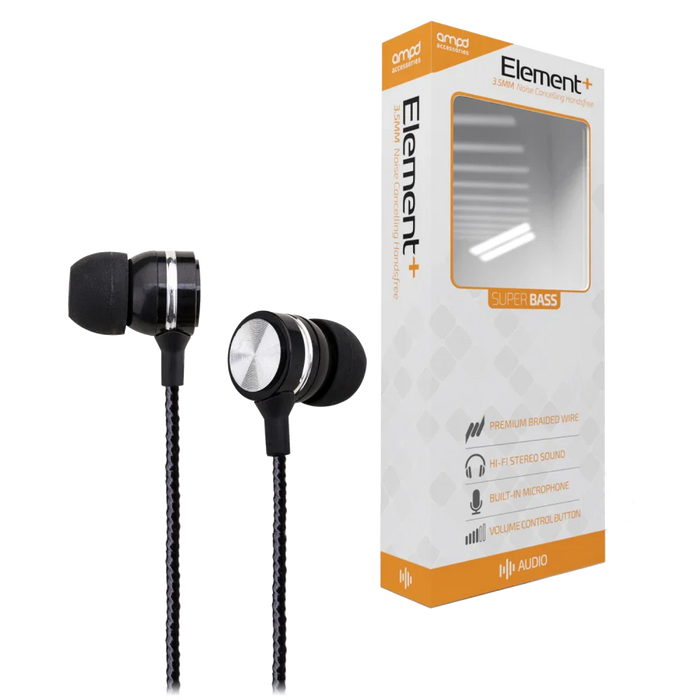 AMPD Element Plus 3.5mm In Ear Wired Headphones Black