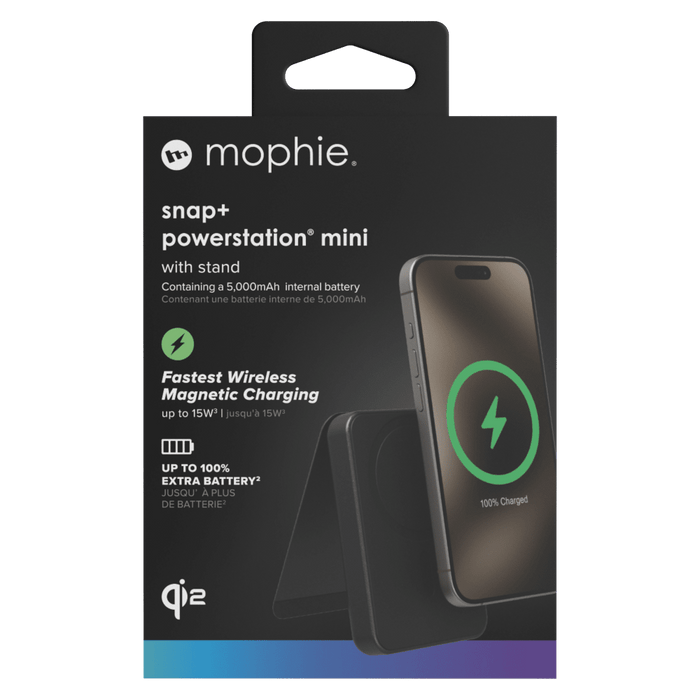 mophie Snap Plus Qi2 Universal Portable Battery with Stand 5,000 mAH Black