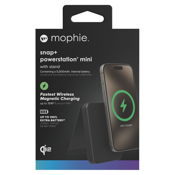 mophie Snap Plus Qi2 Universal Portable Battery with Stand 5,000 mAH Black