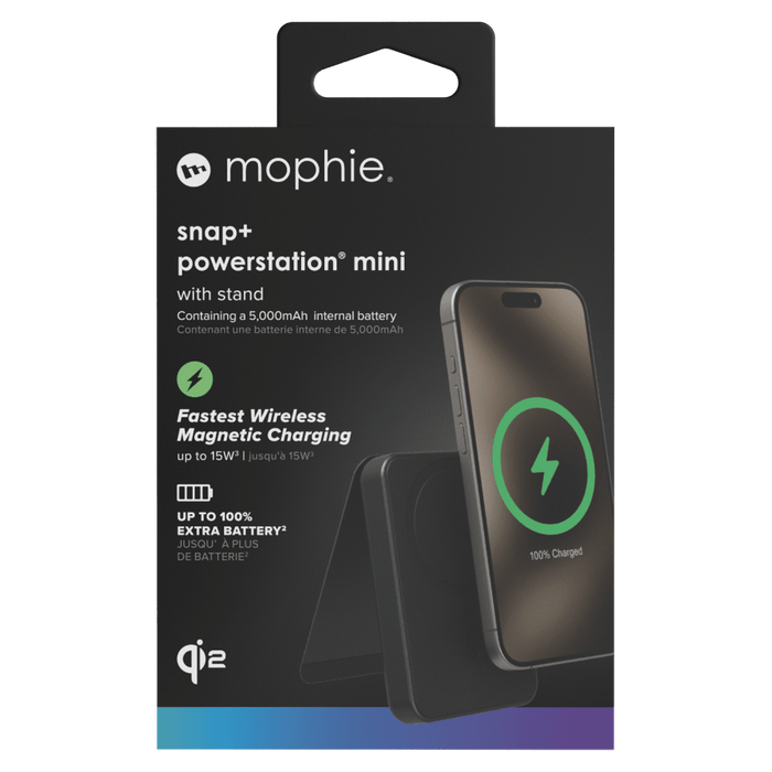 mophie Snap Plus Qi2 Universal Portable Battery with Stand 5,000 mAH Black