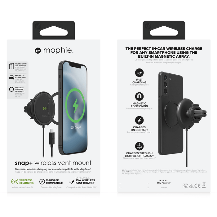 mophie Snap Plus MagSafe Wireless Charging Vent Mount 15W Black