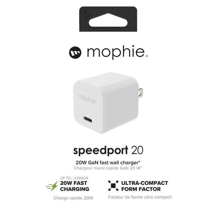 mophie speedport 20 20W GaN USB C PD Wall Charger White