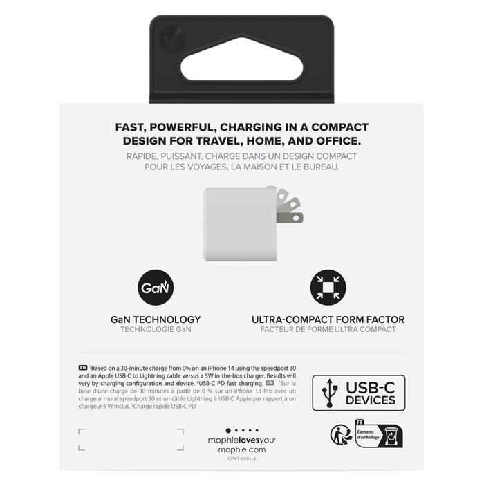 mophie 30W PD USB C GaN Wall Charger White
