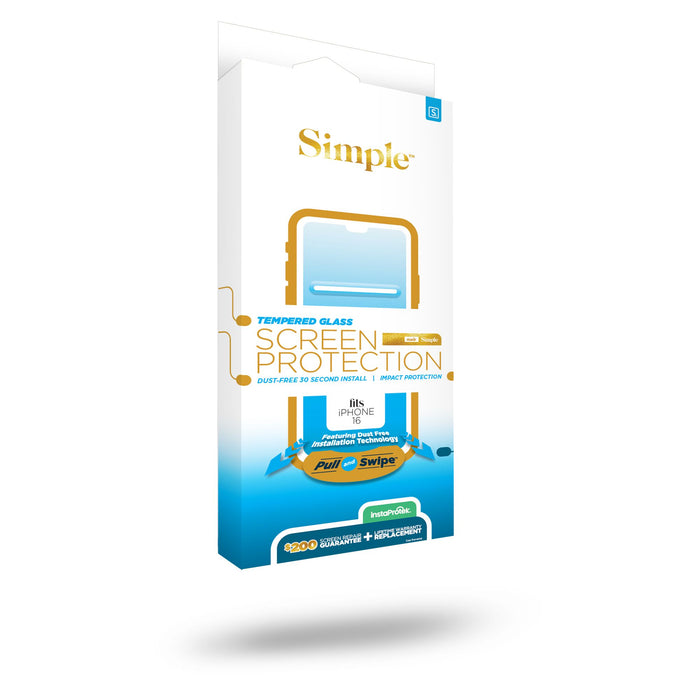 Simple $200 Guided Tempered Glass Screen Protector for Apple iPhone 16 / iPhone 15