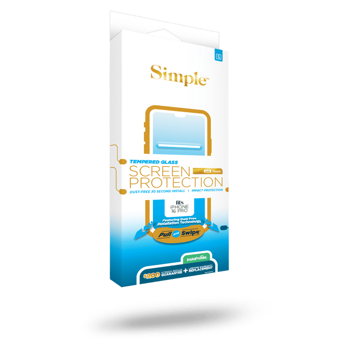 Simple $200 Guided Tempered Glass Screen Protector for Apple iPhone 16 Pro Clear