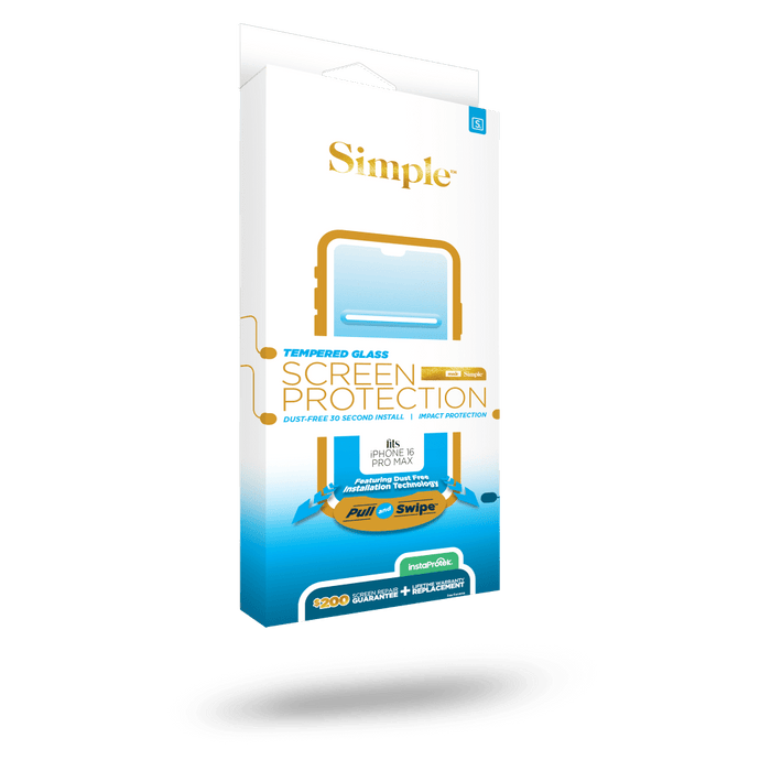 Simple $200 Guided Tempered Glass Screen Protector for Apple iPhone 16 Pro Max Clear
