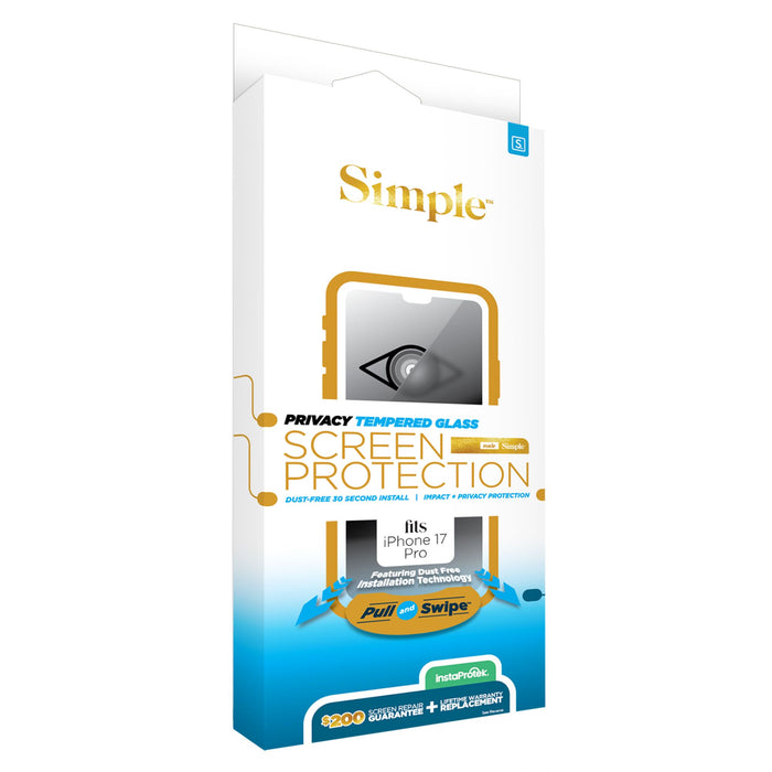 Simple $200 Privacy Guided Tempered Glass Screen Protector for Apple iPhone 18 Pro / 17 Pro