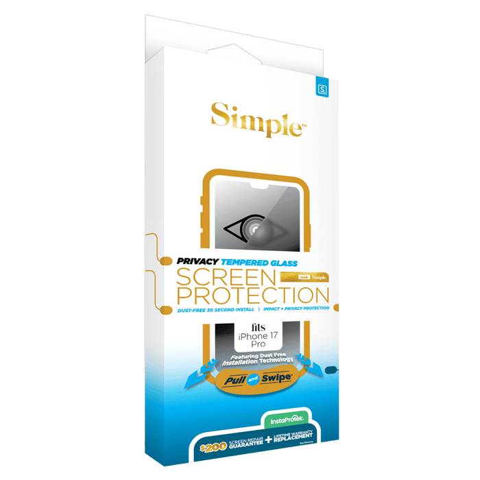 Simple $200 Privacy Guided Tempered Glass Screen Protector for Apple iPhone 18 Pro / 17 Pro