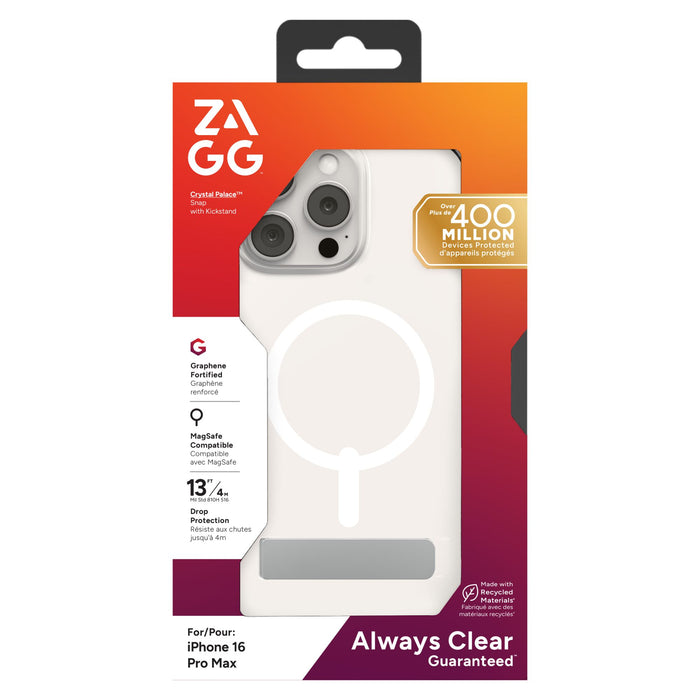 ZAGG Crystal Palace Snap MagSafe Case with Kickstand for Apple iPhone 16 Pro Max Clear