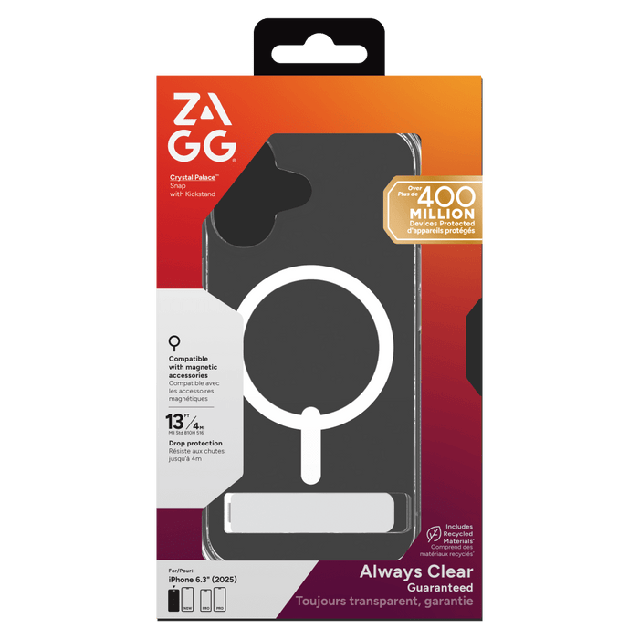 ZAGG Crystal Palace Snap MagSafe Case with Kickstand for Apple iPhone 17 Clear