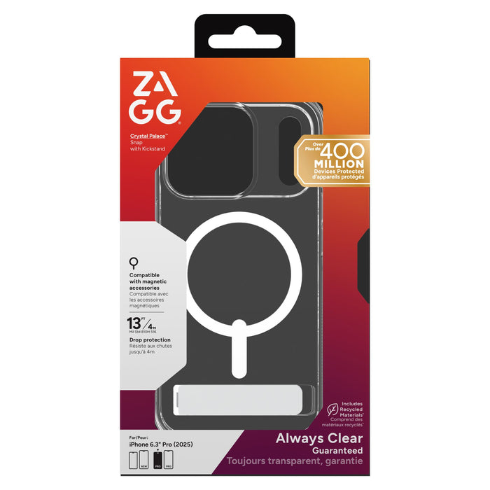 ZAGG Crystal Palace Snap MagSafe Case with Kickstand for Apple iPhone 17 Pro Clear