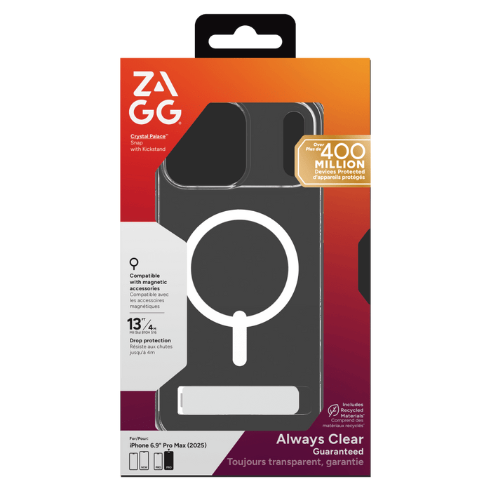 ZAGG Crystal Palace Snap MagSafe Case with Kickstand for Apple iPhone 17 Pro Max Clear