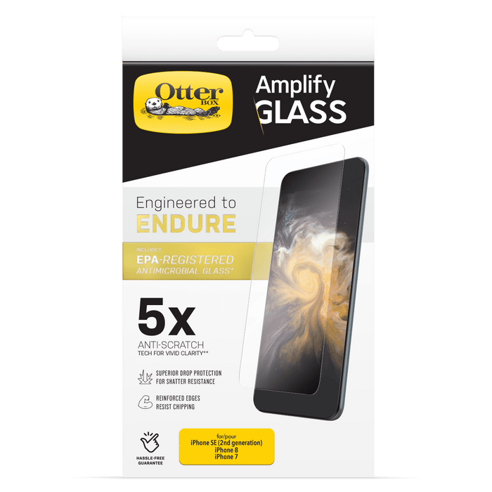 OtterBox Amplify Antimicrobial Glass Screen Protector for Apple iPhone SE 2022 / SE 2020 / 8 / 7 / 6s / 6 Clear