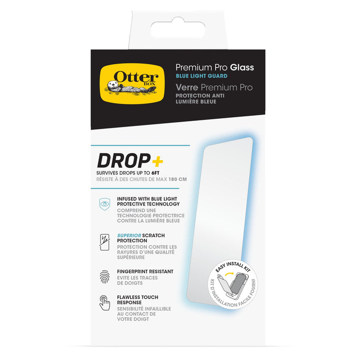 OtterBox Premium Pro Glass Antimicrobial Blue Light Screen Protector for Apple iPhone 15 Clear