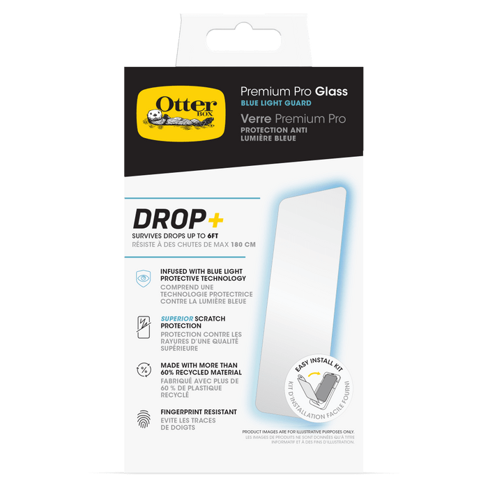 OtterBox Premium Pro Glass Antimicrobial Blue Light Screen Protector for Apple iPhone 16 / iPhone 15 Clear