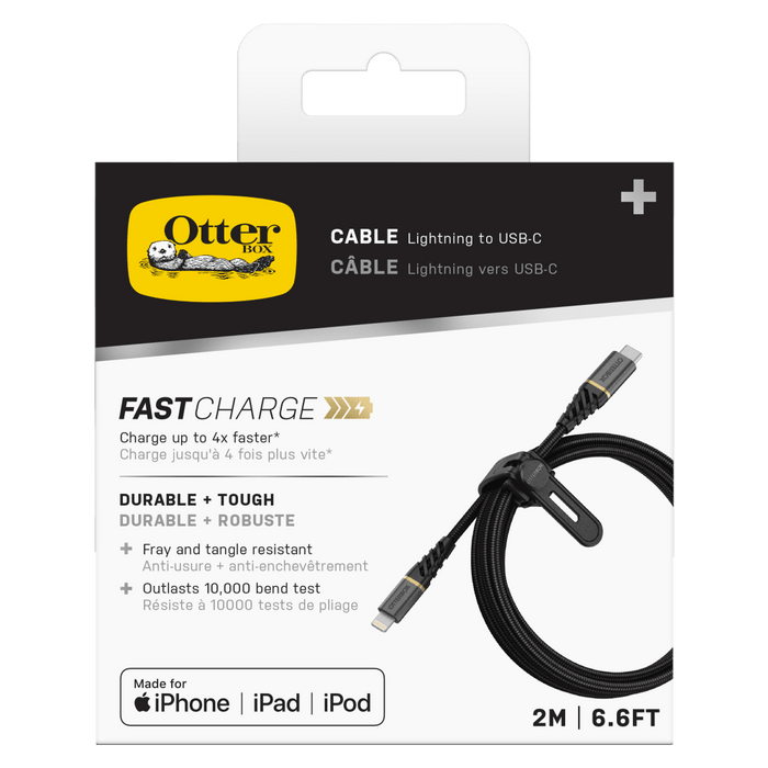 OtterBox Premium Fast Charge USB C to Apple Lightning Cable 2m Glamour Black
