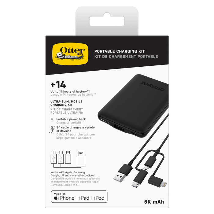 OtterBox Mobile Charging Kit Power Bank 5,000 mAh and 3 in 1 Cable 1m